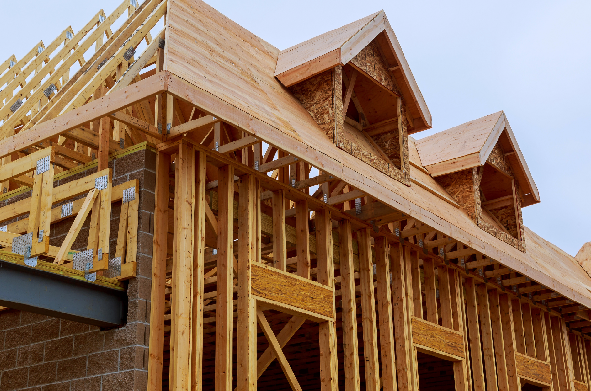 House with a framed out addition